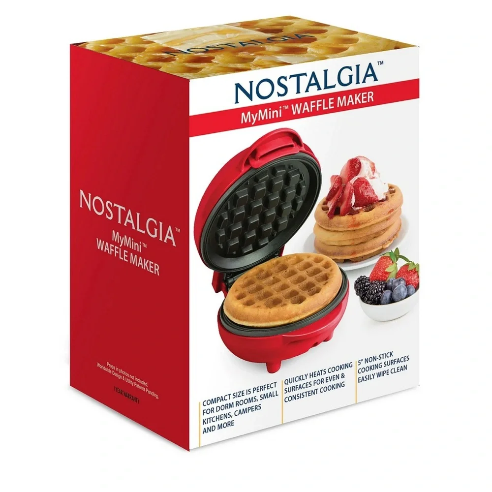 Nostalgia MyMini Red Waffle Maker NEW